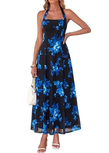 KIRUNDO Floral Halter Maxi Dress in Black