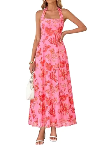 KIRUNDO Floral Halter Maxi Dress in Pink