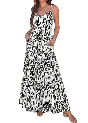 KIRUNDO Floral Spaghetti Strap Tiered Maxi Dress in Black