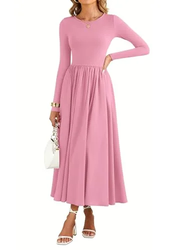 KIRUNDO Long Sleeve Flowy Midi Dress in Pink