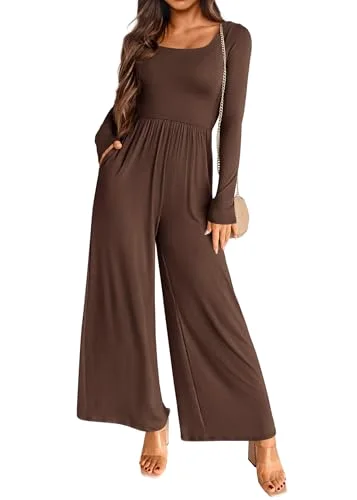 KIRUNDO Long Sleeve Jumpsuit in Coffee