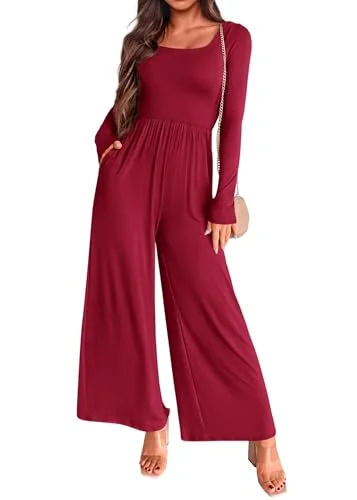 KIRUNDO Long Sleeve Jumpsuit in Wine Red
