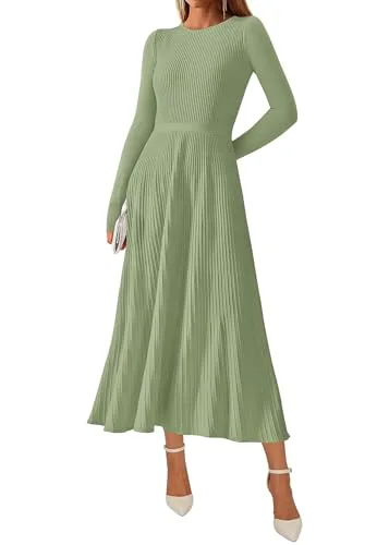 KIRUNDO Long Sleeve Maxi Sweater Dress in Light Green