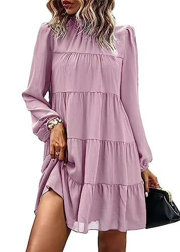 KIRUNDO Long Sleeve Tiered Babydoll Dress in Pink