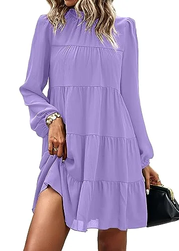 KIRUNDO Long Sleeve Tiered Babydoll Dress in Purple