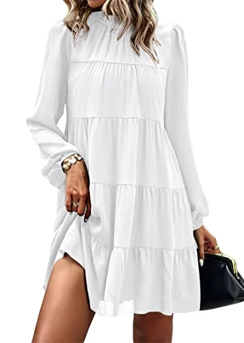 KIRUNDO Long Sleeve Tiered Babydoll Dress in White