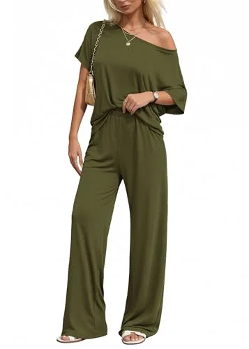 KIRUNDO Off-Shoulder Lounge Set in Army Green