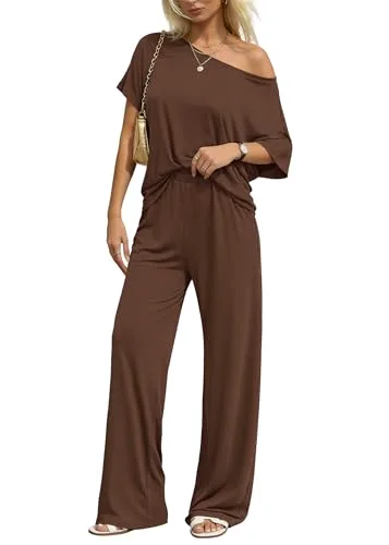 KIRUNDO Off-Shoulder Lounge Set in Brown