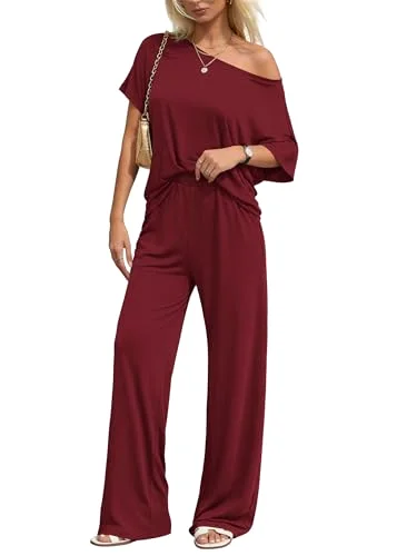KIRUNDO Off-Shoulder Lounge Set in Burgundy