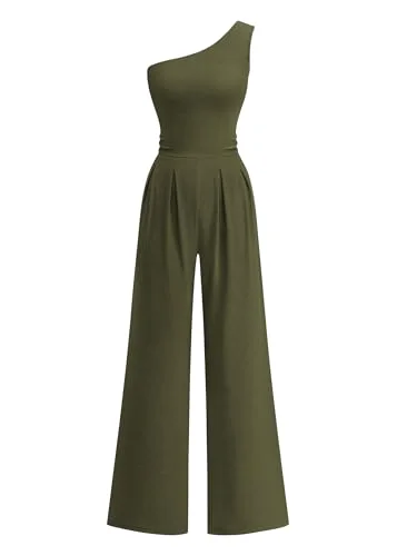 KIRUNDO One-Shoulder Jumpsuit in Army Green