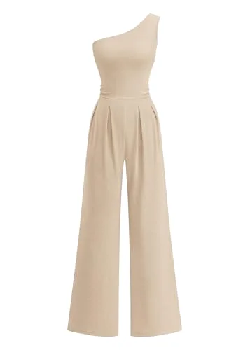 KIRUNDO One-Shoulder Jumpsuit in Beige