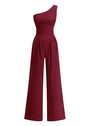 KIRUNDO One-Shoulder Jumpsuit in Burgundy