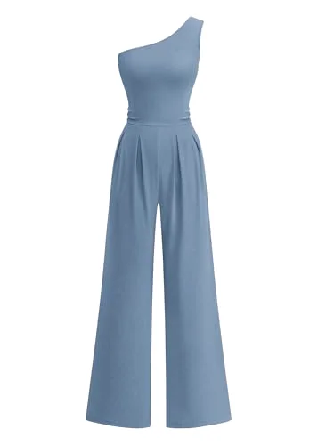 KIRUNDO One-Shoulder Jumpsuit in Dusty Blue