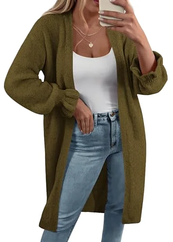 KIRUNDO Oversized Open Front Cardigan in Army Green