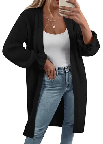 KIRUNDO Oversized Open Front Cardigan in Black