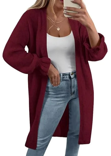 KIRUNDO Oversized Open Front Cardigan in Burgundy