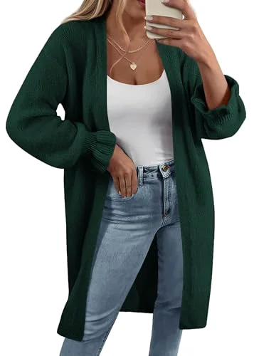 KIRUNDO Oversized Open Front Cardigan in Dark Green