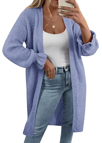 KIRUNDO Oversized Open Front Cardigan in Dusty Blue