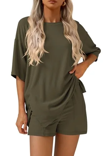 KIRUNDO Oversized Tee and Shorts Set in Army Green