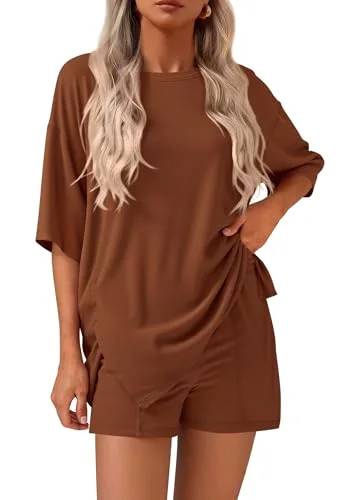 KIRUNDO Oversized Tee and Shorts Set in Brown
