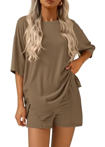 KIRUNDO Oversized Tee and Shorts Set in Dark Khaki