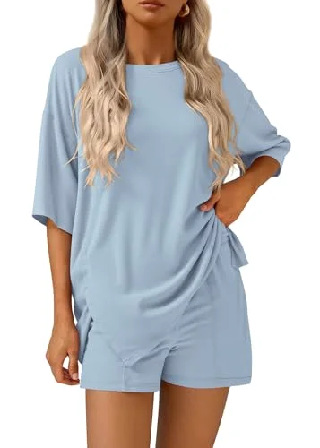 KIRUNDO Oversized Tee and Shorts Set in Light Blue