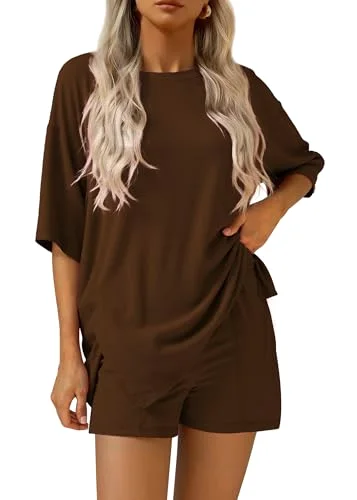 KIRUNDO Oversized Tee and Shorts Set in Light Coffee