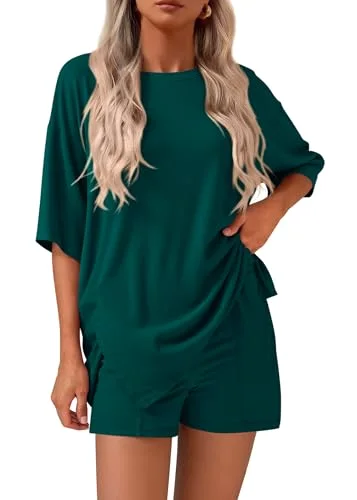 KIRUNDO Oversized Tee and Shorts Set in Peacock Green