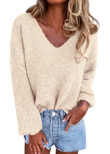 KIRUNDO Oversized V-Neck Sweater in Beige