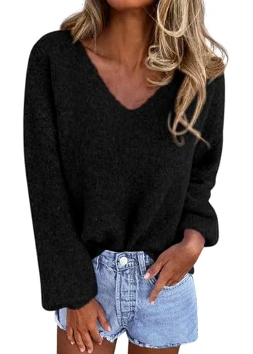 KIRUNDO Oversized V-Neck Sweater in Black