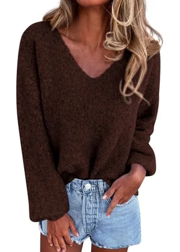 KIRUNDO Oversized V-Neck Sweater in Brown