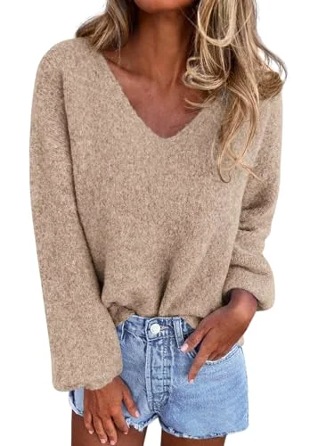 KIRUNDO Oversized V-Neck Sweater in Caramel
