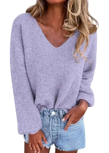 KIRUNDO Oversized V-Neck Sweater in Light Purple