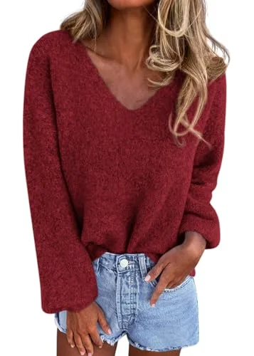 KIRUNDO Oversized V-Neck Sweater in Red