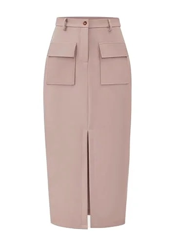KIRUNDO Pencil Cargo High-Waist Skirt in Beige