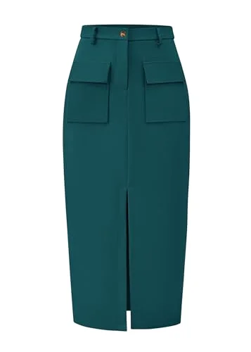 KIRUNDO Pencil Cargo High-Waist Skirt in Dark Green