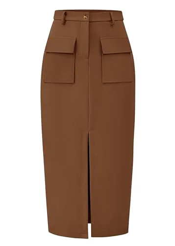 KIRUNDO Pencil Cargo High-Waist Skirt in Dark Khaki