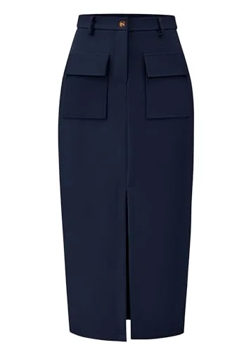 KIRUNDO Pencil Cargo High-Waist Skirt in Navy