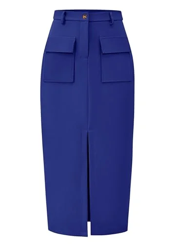 KIRUNDO Pencil Cargo High-Waist Skirt in Royal Blue