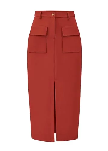 KIRUNDO Pencil Cargo High-Waist Skirt in Rust Red