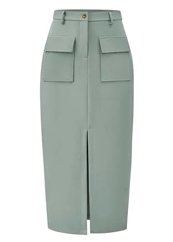 KIRUNDO Pencil Cargo High-Waist Skirt in Sage Green
