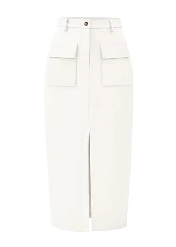 KIRUNDO Pencil Cargo High-Waist Skirt in White