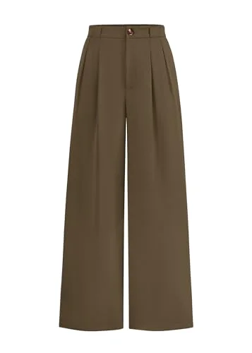 KIRUNDO Pleated Button Wide Leg Pants in Army Green