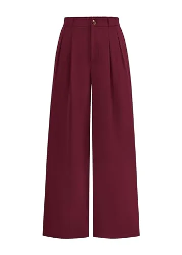 KIRUNDO Pleated Button Wide Leg Pants in Burgundy