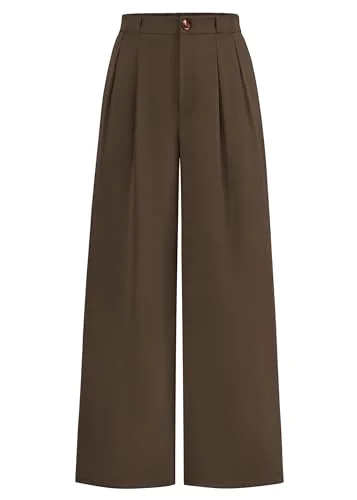 KIRUNDO Pleated Button Wide Leg Pants in Coffee