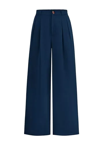 KIRUNDO Pleated Button Wide Leg Pants in Dark Blue