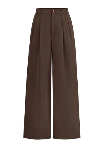 KIRUNDO Pleated Button Wide Leg Pants in Dark Brown