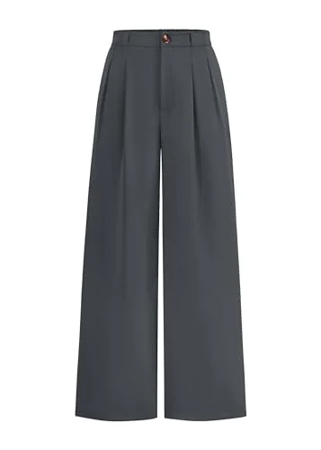KIRUNDO Pleated Button Wide Leg Pants in Dark Grey
