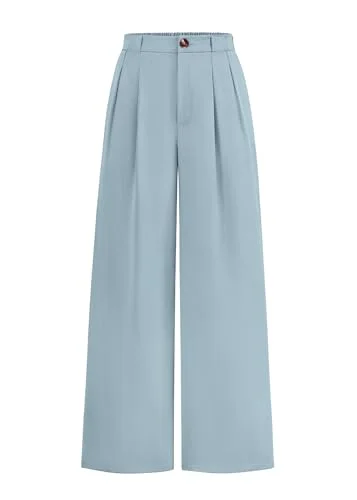KIRUNDO Pleated Button Wide Leg Pants in Dusty Blue