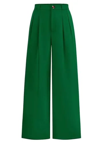 KIRUNDO Pleated Button Wide Leg Pants in Green